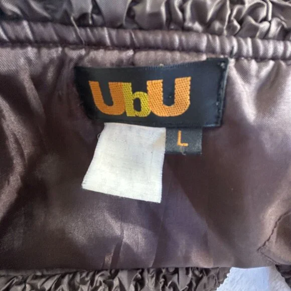 UBU Womens Brown Crinkle Jacket Textured Shawl Collar Drawstring Artsy Large - Picture 3 of 11